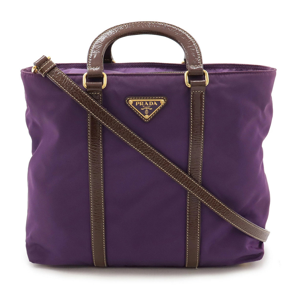 Prada Tote Bag 2way Crossbody Patent Vernis Leather Purple Brown